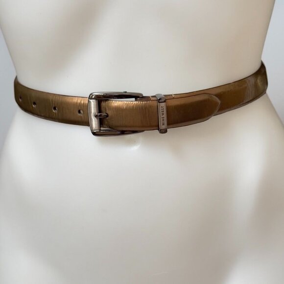 NINE WEST Belt Women's Bronze Metallic Vinyl Outer Faux Leather Inner Size L - Picture 1 of 9